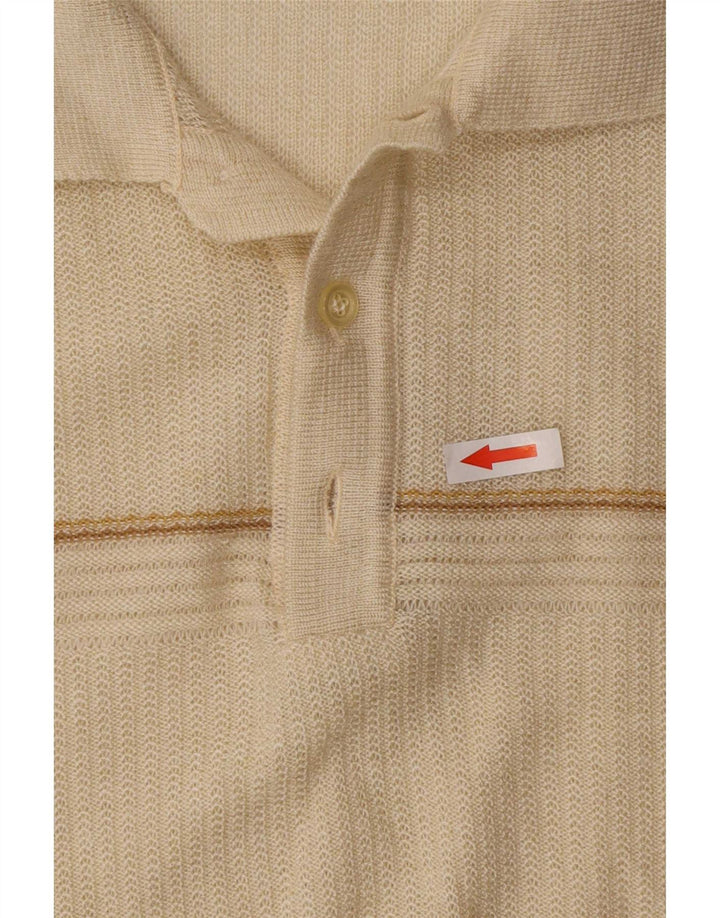 Vintage poloskjorte til mænd Medium Beige Stribet polyakryl