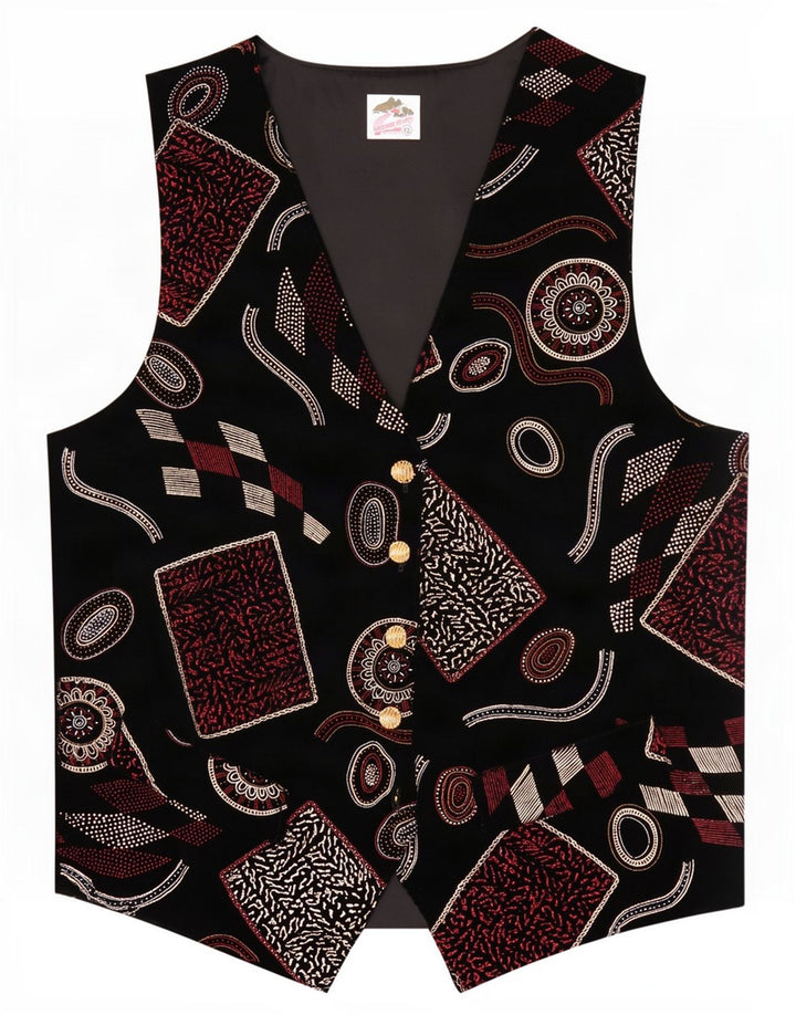 Vintage vestlig vest for kvinder UK 12 Medium Sort Geometrisk
