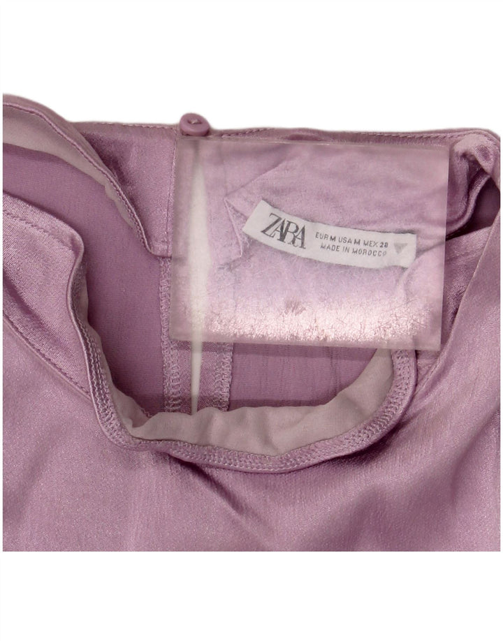 Zara Womens Crop Langærmet Bluse Top UK 12 Medium Purple