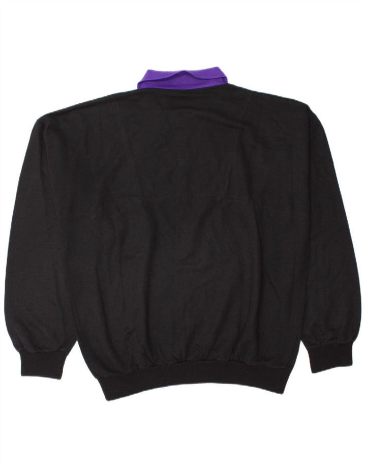 Vintage Polo-hals sweatshirt til mænd Medium Sort Colourblock