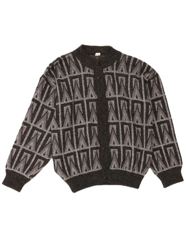 Vintage herre cardigan sweater IT 54 XL Grå geometrisk uld
