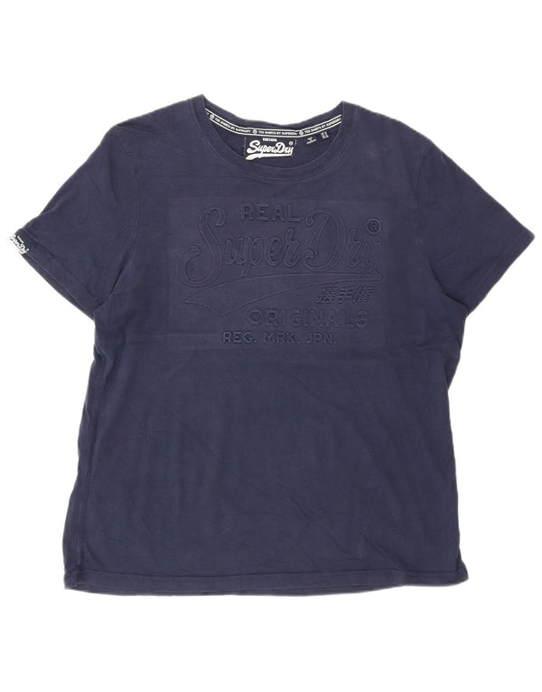 Superdry Womens Graphic T-Shirt Top UK 16 Large Navy Blue Cotton