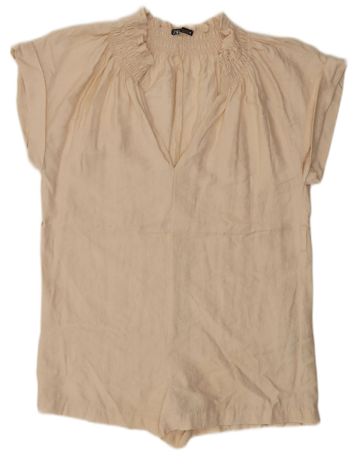 ZARA Dame Oversized Playsuit UK 6 XS Beige Lyocell