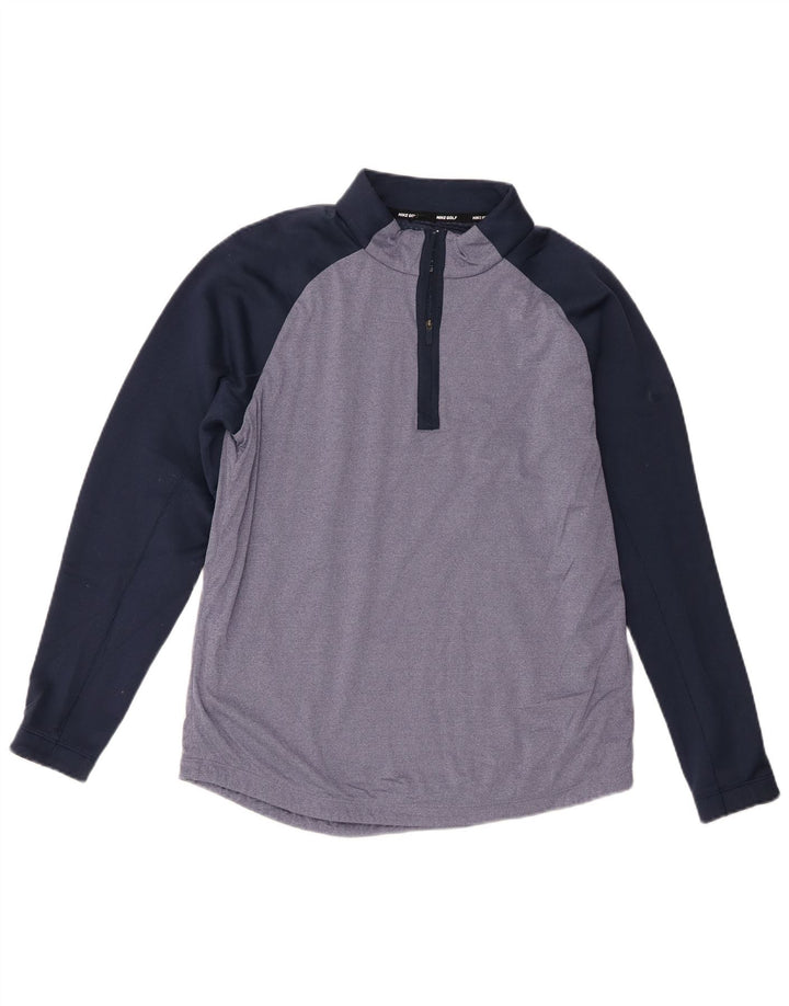 Nike Herre Golf Pullover med lynlås-hals Træningsdragt Top Medium Navy Blue Colourblock