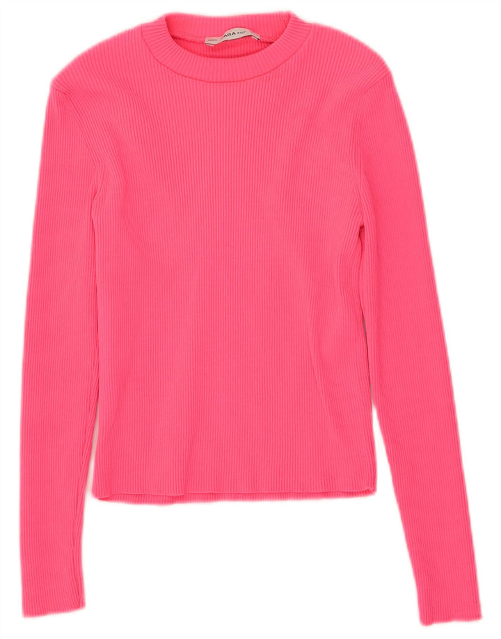 Zara Womens Crop Top Langærmet UK 8 Lille Pink Polyamid