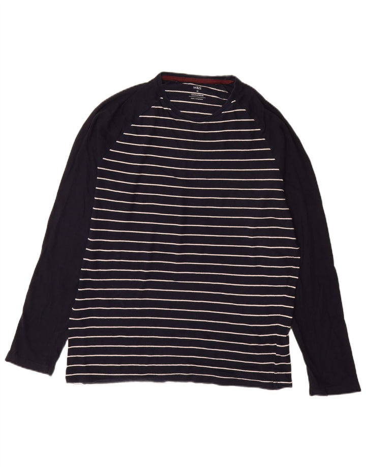 Marks & Spencer Herre Top Langærmet Medium Navyblå Stribet Bomuld