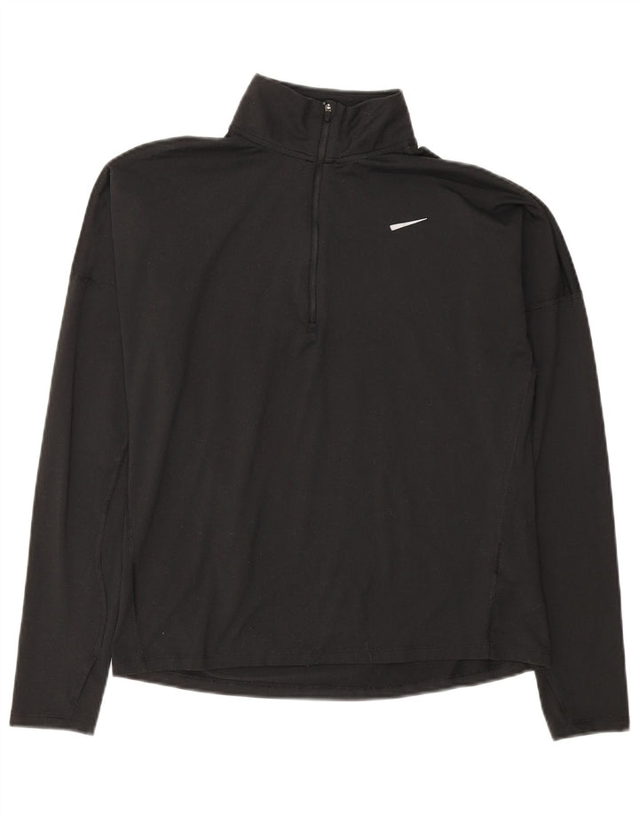 Nike Dame Dri Fit Pullover med lynlås-hals Træningsdragt Top UK 10 Lille Sort