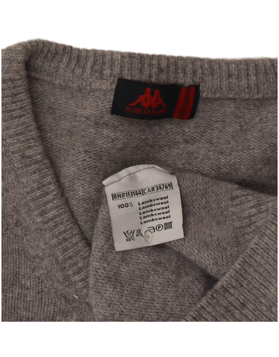 Kappa Herre V-hals sweater 3XL Grå Flecked Lammeuld