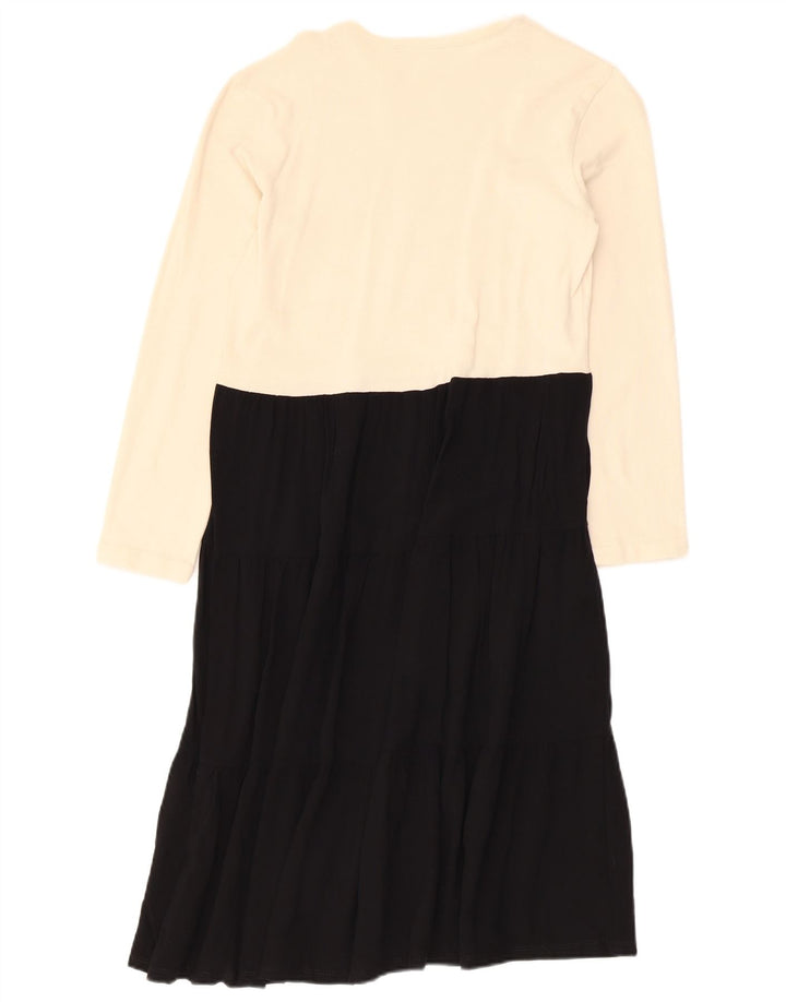 Zara Dame Langærmet A-Line Kjole UK 12 Medium White Colourblock