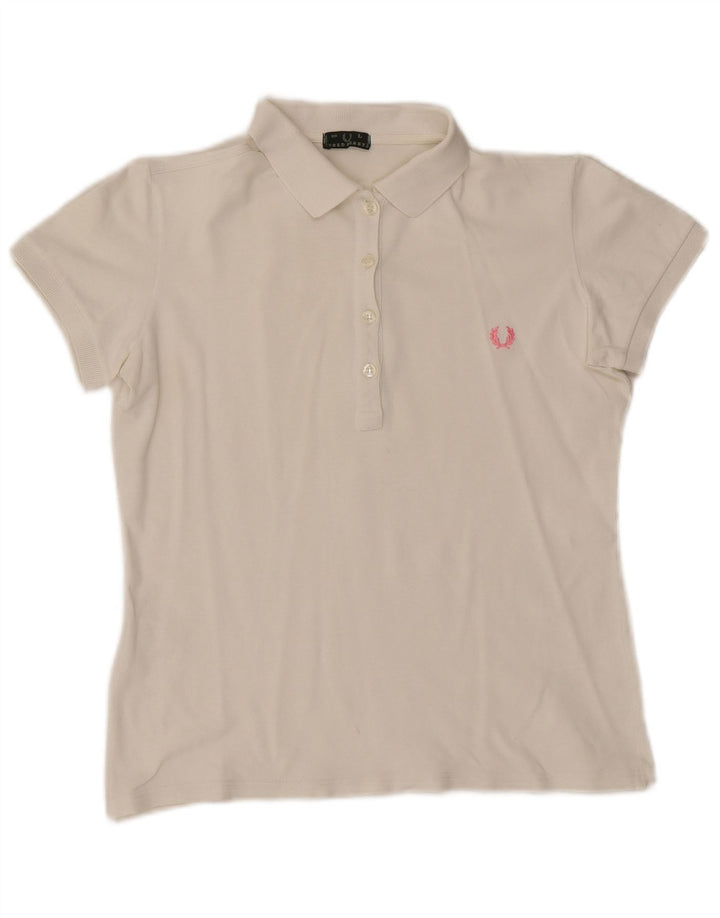 Fred Perry Dame Polo Shirt UK 14 Stor Hvid Bomuld
