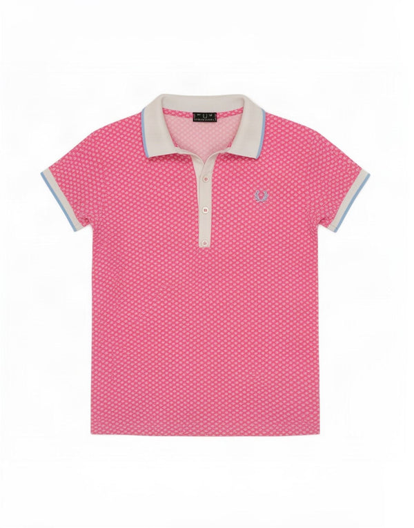 Fred Perry Womens Crop Polo Shirt UK 12 Medium Pink Floral Bomuld