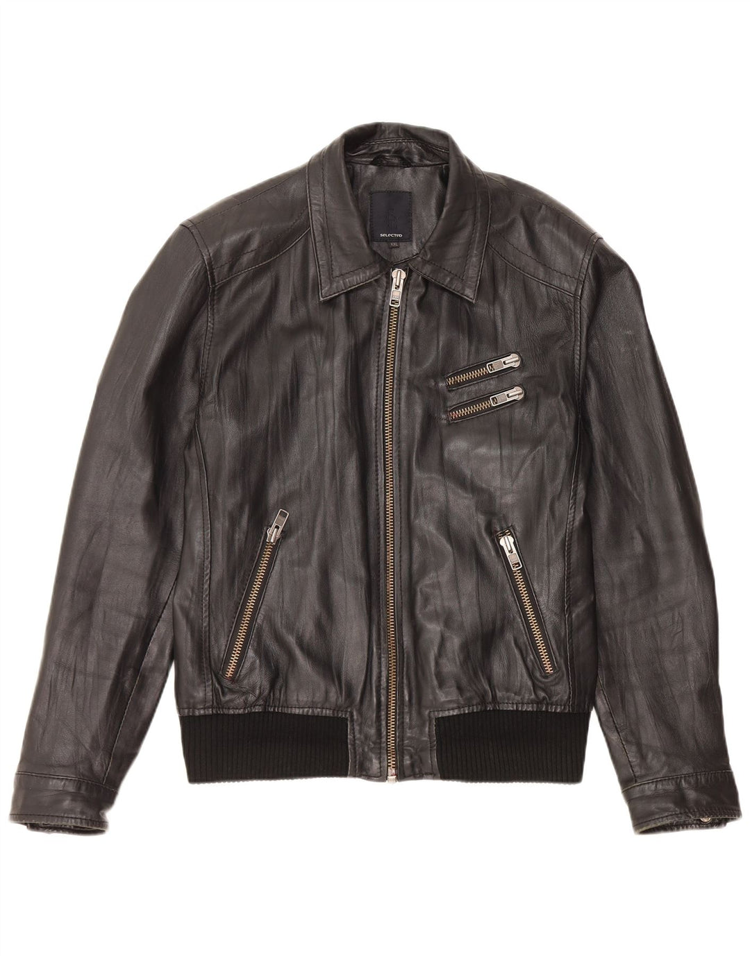 Udvalgt Dame Læderjakke UK 20 2XL Sort Læder