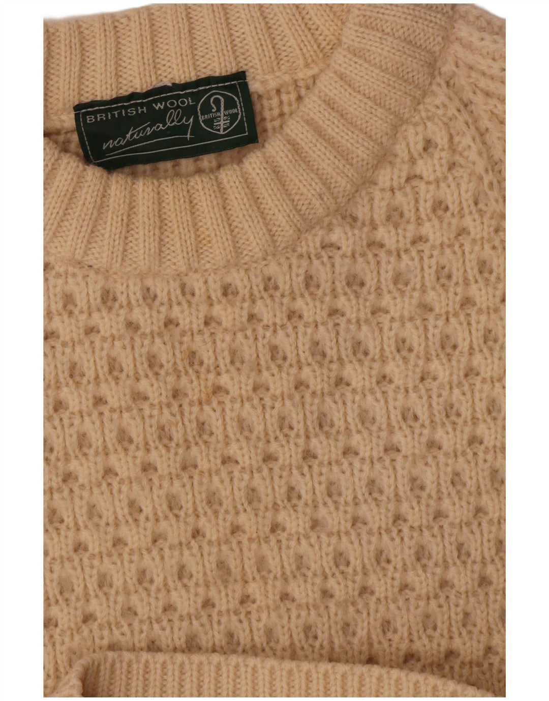 Vintage Herre Boat Neck Jumper Sweater Stor Beige Uld