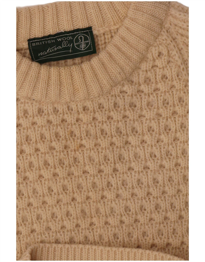 Vintage Herre Boat Neck Jumper Sweater Stor Beige Uld