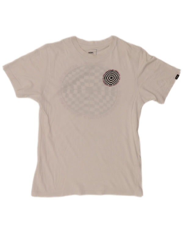 Vans Dame Custom Fit Grafisk T-Shirt Top UK 14 Medium Hvid Bomuld