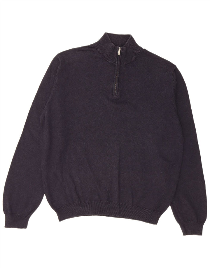 Massimo Dutti Herre Zip Neck Jumper Sweater Medium Navy Blue Bomuld