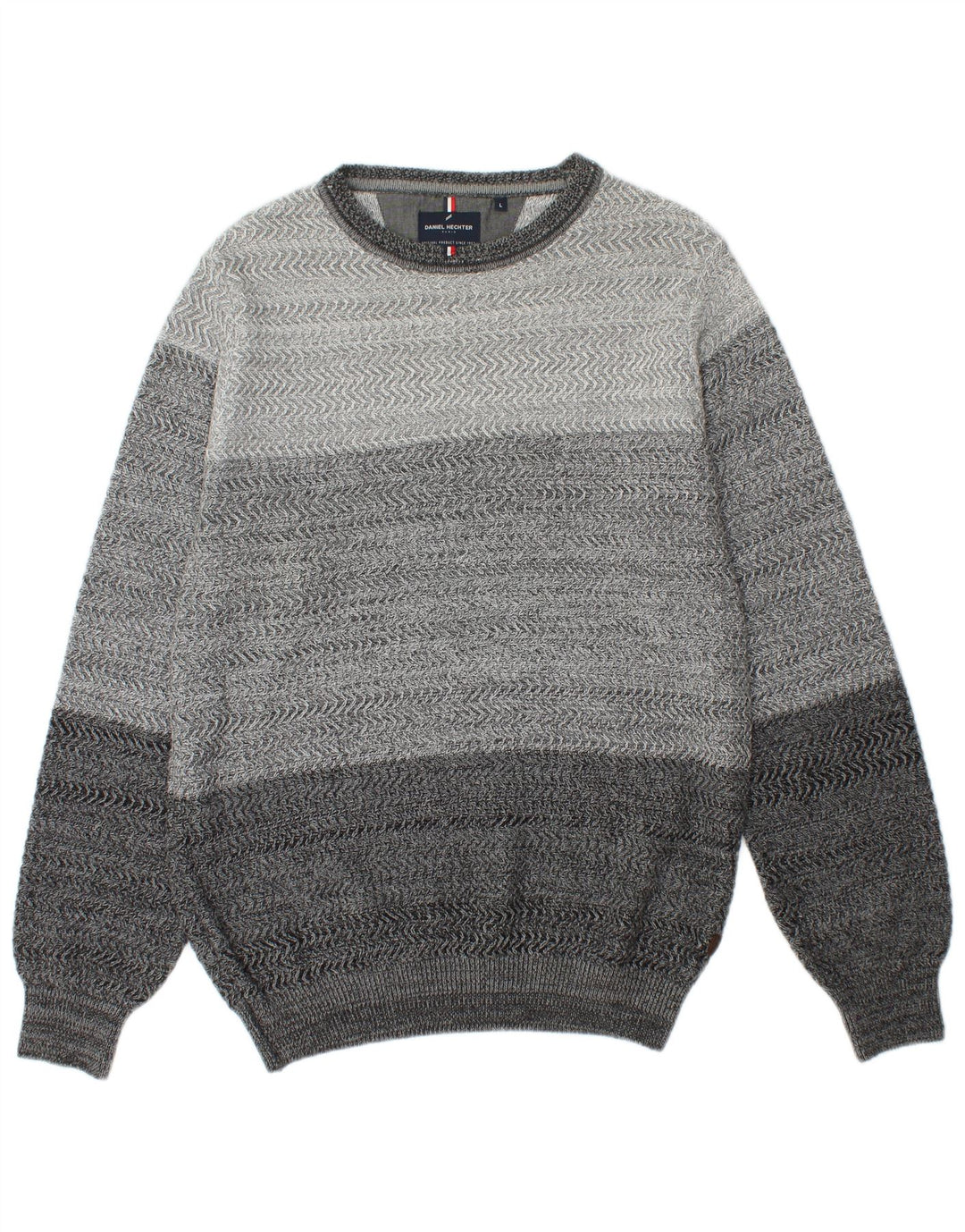 DANIEL HECHTER Mens Crew Neck Jumper Sweater Large Grey Chevron Cotton