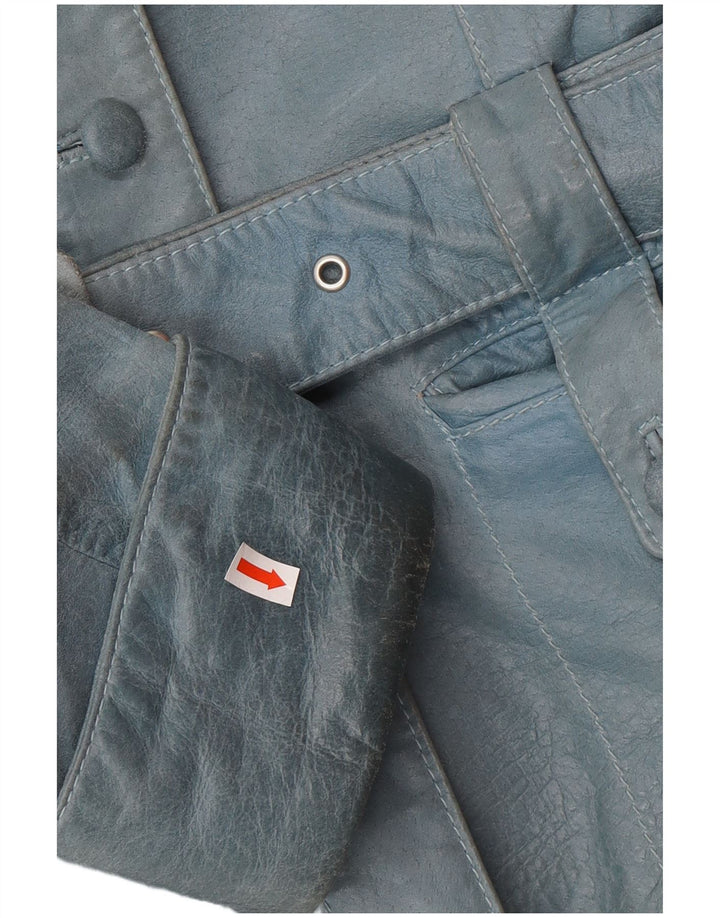 VINTAGE Dame Læderjakke UK 12 Medium Blue