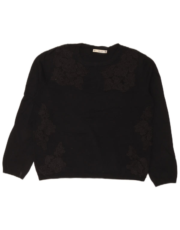 Zara dametrøjetrøje med rund hals DK 12 Medium Black Floral Viscose