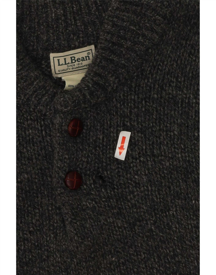 L.L.Bean Herre Button Neck Sweater Sweater Large Grå Flecked Lammeuld