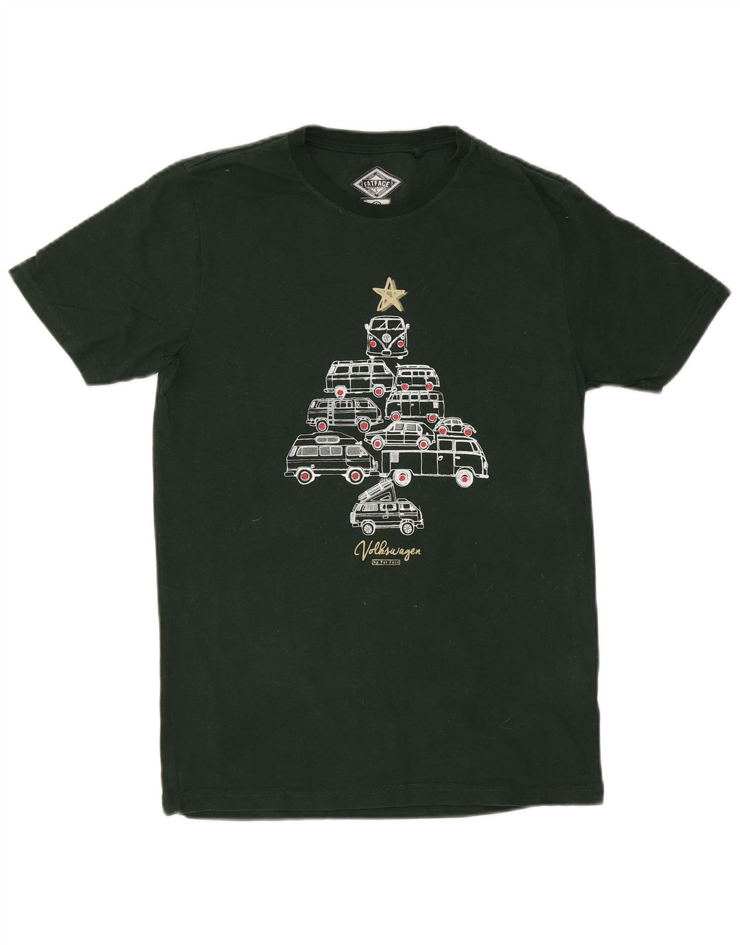 Fat Face Herre Grafisk T-Shirt Top Lille Grøn Bomuld