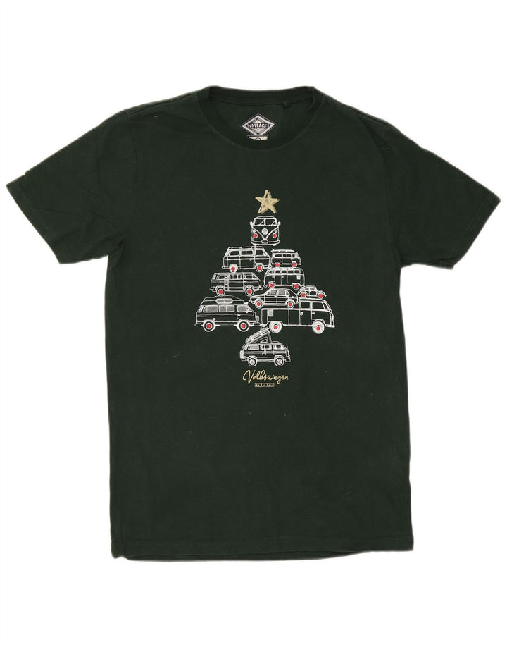 Fat Face Herre Grafisk T-Shirt Top Lille Grøn Bomuld