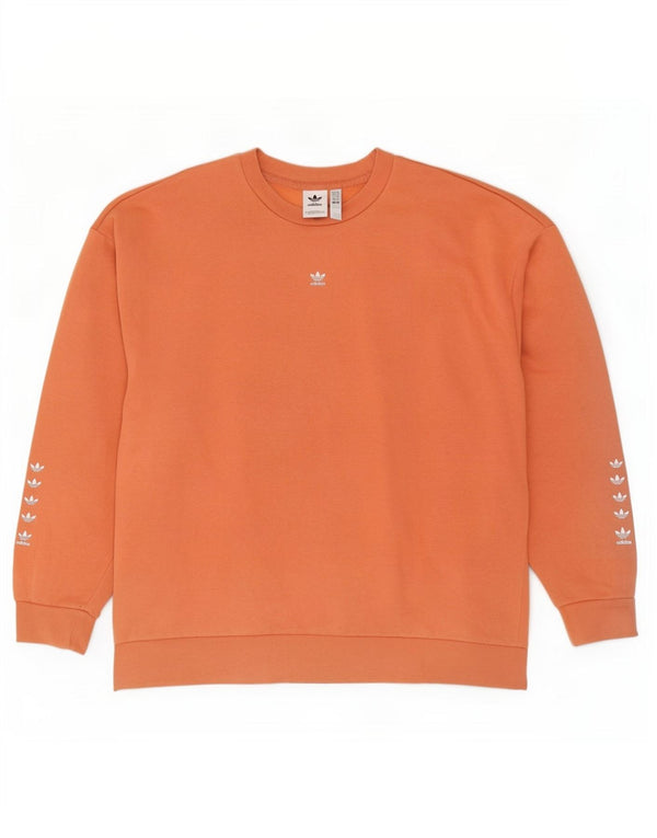 Adidas Dame Grafisk Oversized Sweatshirt Jumper UK 14 Stor Orange Bomuld
