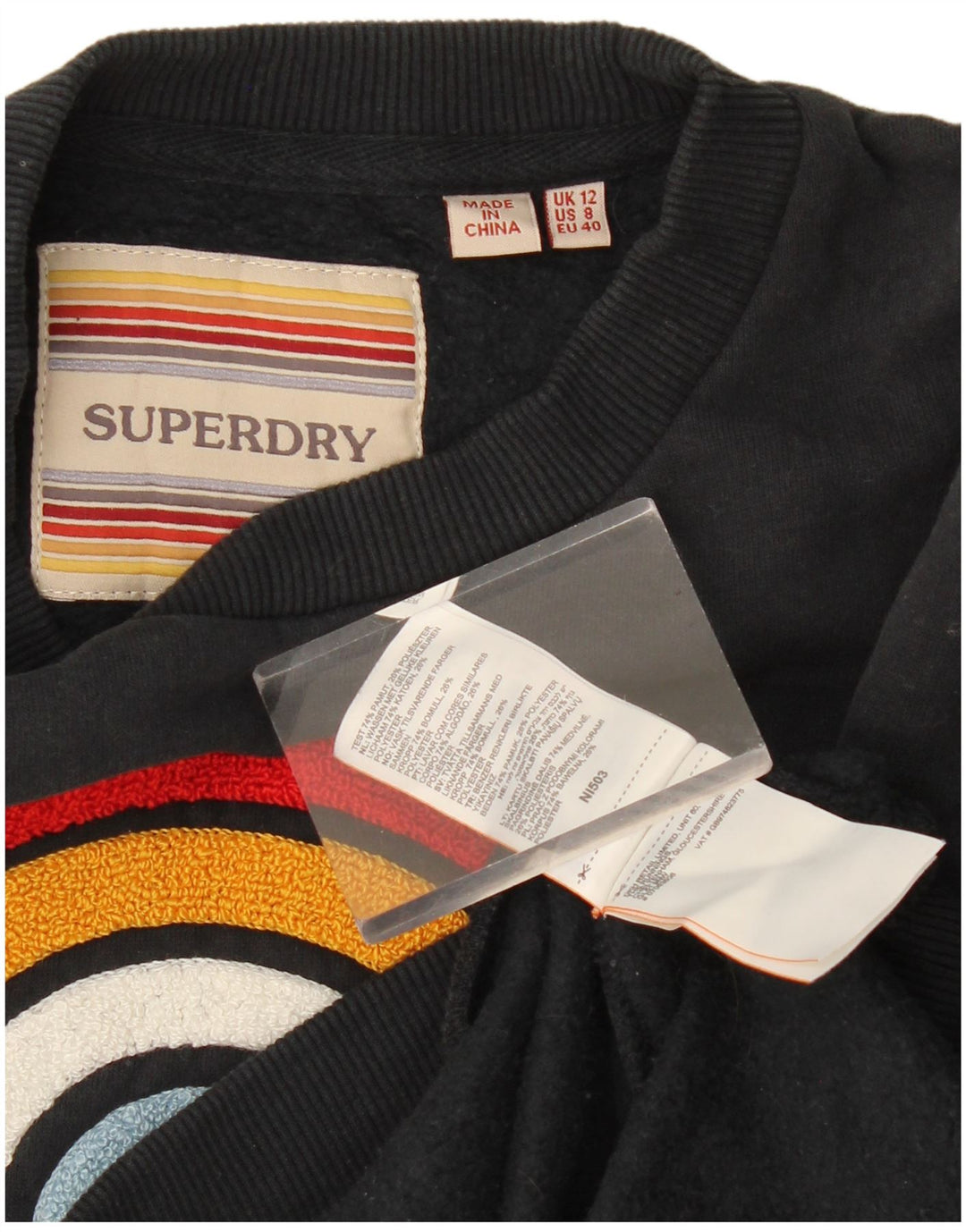 Superdry Womens Graphic Oversized Sweatshirt Jumper UK 12 Medium Black