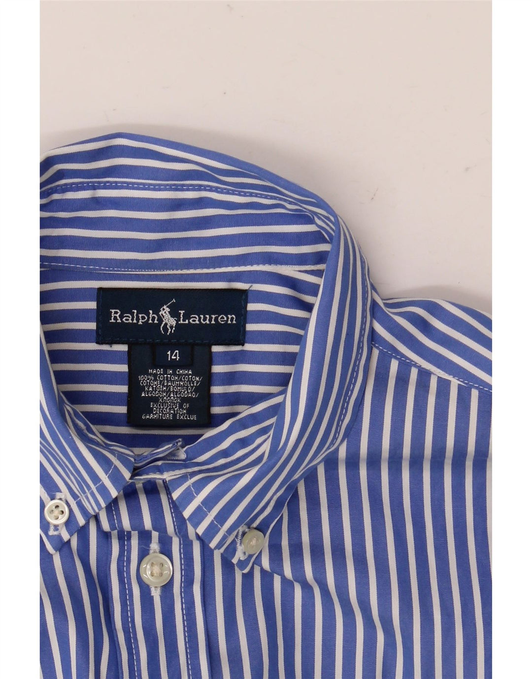 Ralph Lauren drengeskjorte 13-14 år blå stribet bomuld