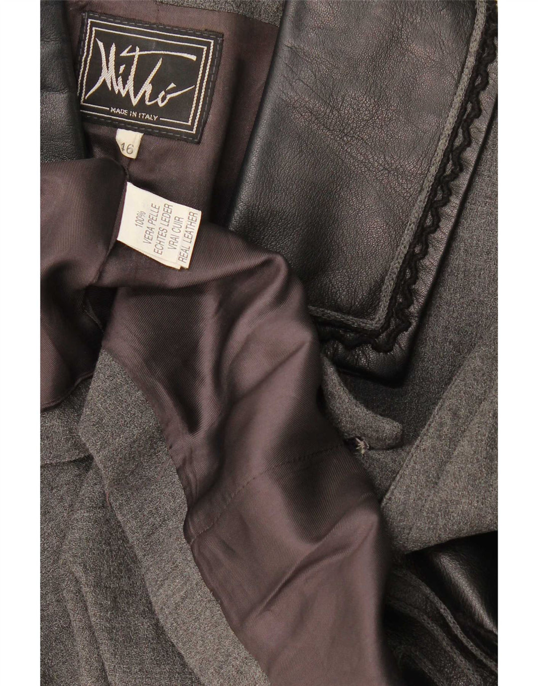 Vintage Dame 1 Knap Blazer Jakke IT 46 Stor Grå Geometrisk Uld