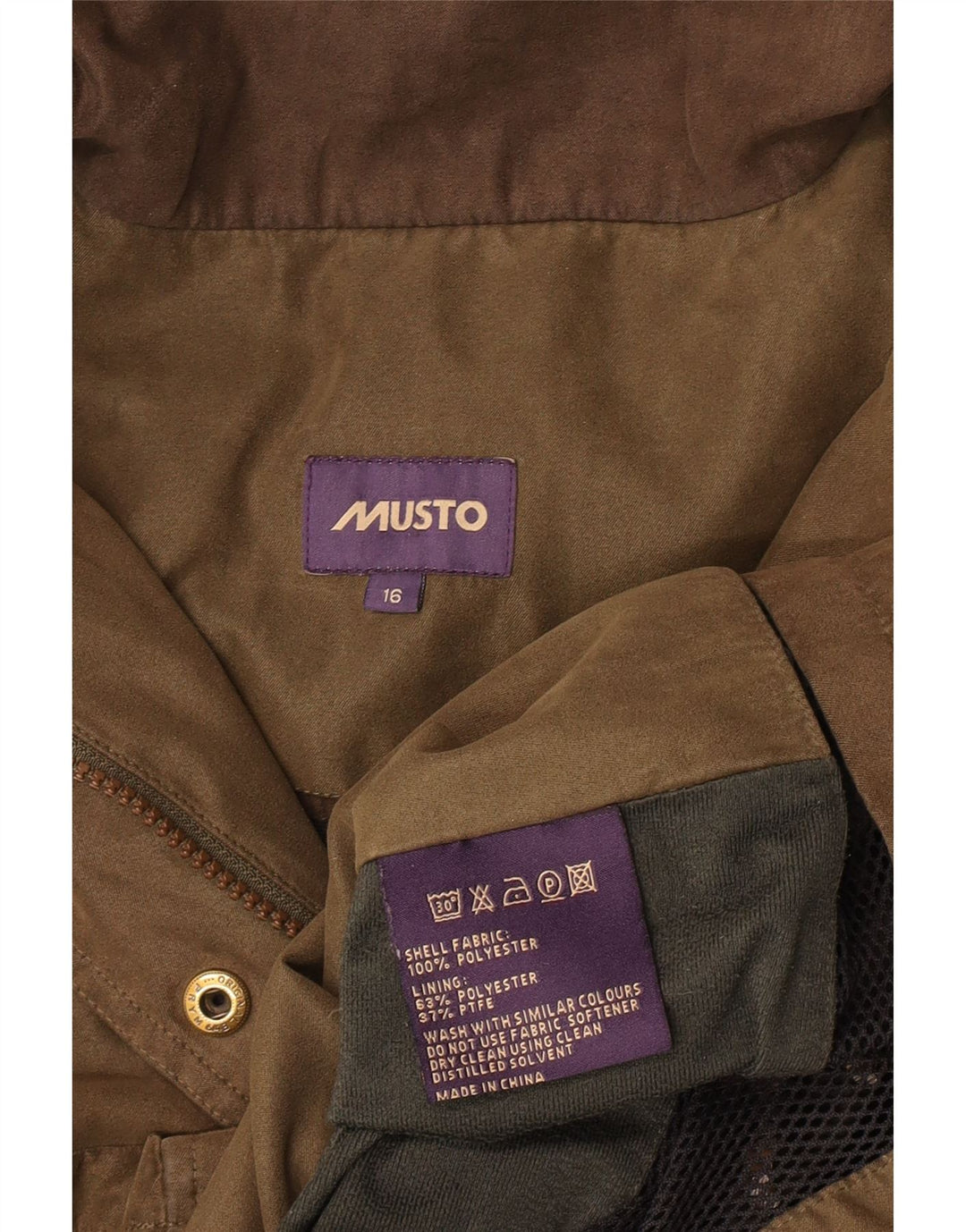Musto Parkajakke med lynlås til kvinder UK 16 Stor Khaki Polyester Classic