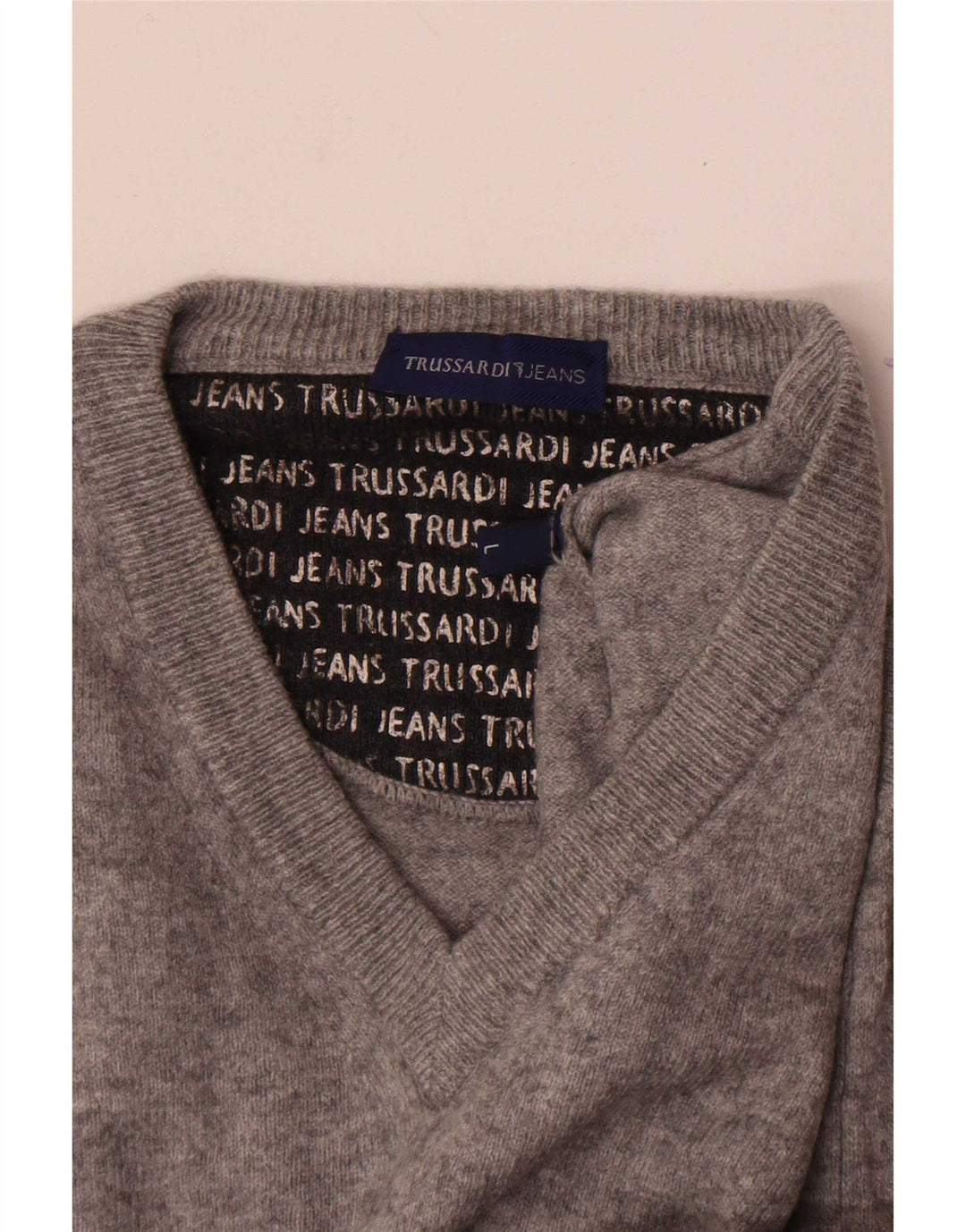 Trussardi Jeans Herre V-hals sweater Stor Grå Flecked
