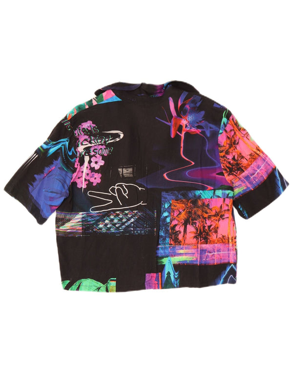 Desigual Womens Crop kortærmet skjortebluse UK 12 Medium Black Floral