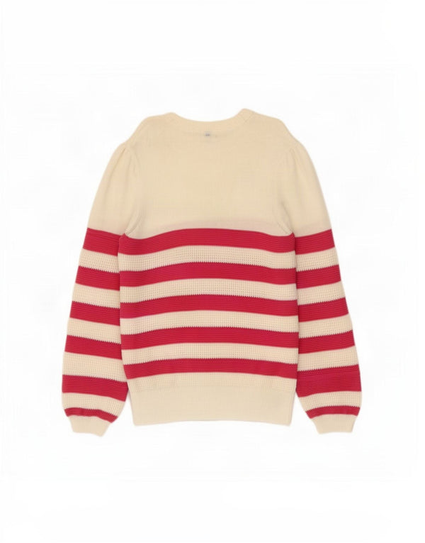 Besætningstøj Dame Boat Neck Jumper Sweater UK 14 Medium Hvid Stribet