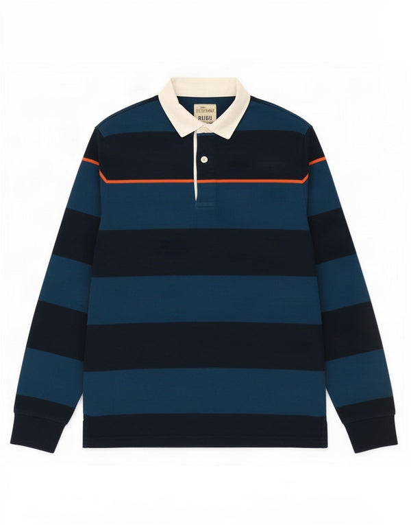 Marks & Spencer Langærmet Rugby Polo Shirt til mænd mellemblå stribet