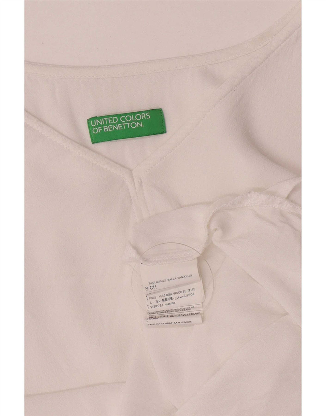 Benetton Womens Crop Top Langærmet UK 10 Small White Viscose