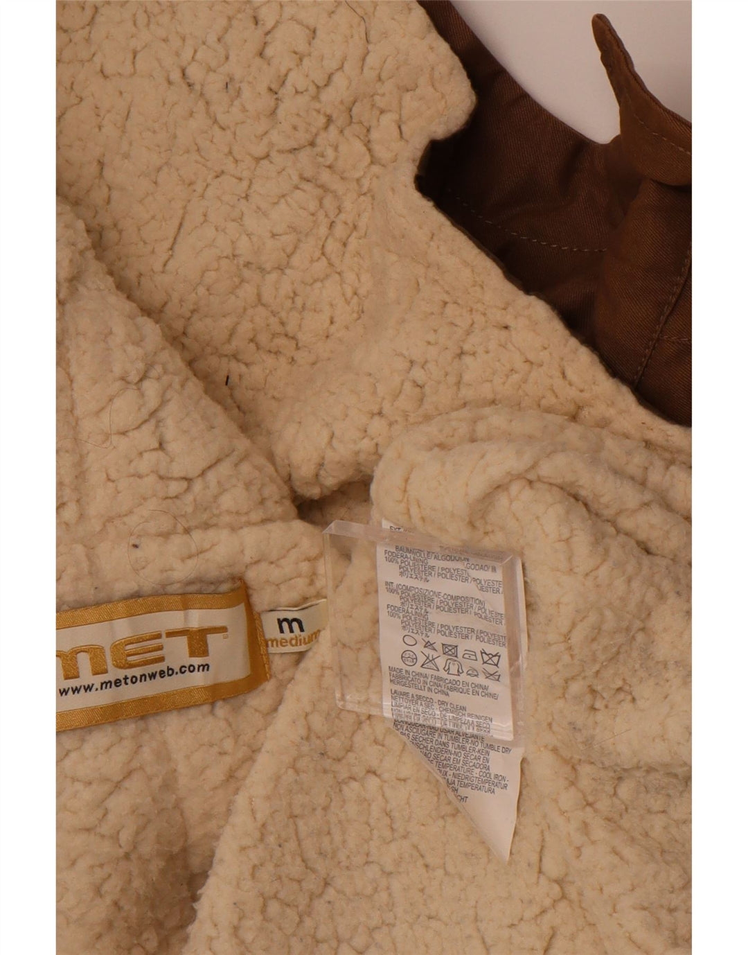MET Womens Hooded Sherpa Parka Jacket UK 14 Medium Brown Cotton