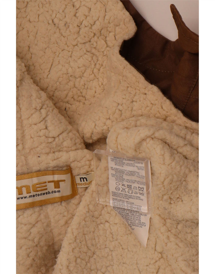 MET Womens Hooded Sherpa Parka Jacket UK 14 Medium Brown Cotton