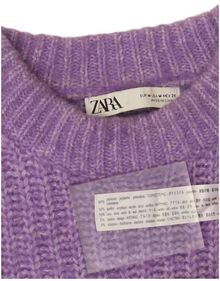 Zara sweater med rund hals til kvinder UK 14 Medium lilla polyester