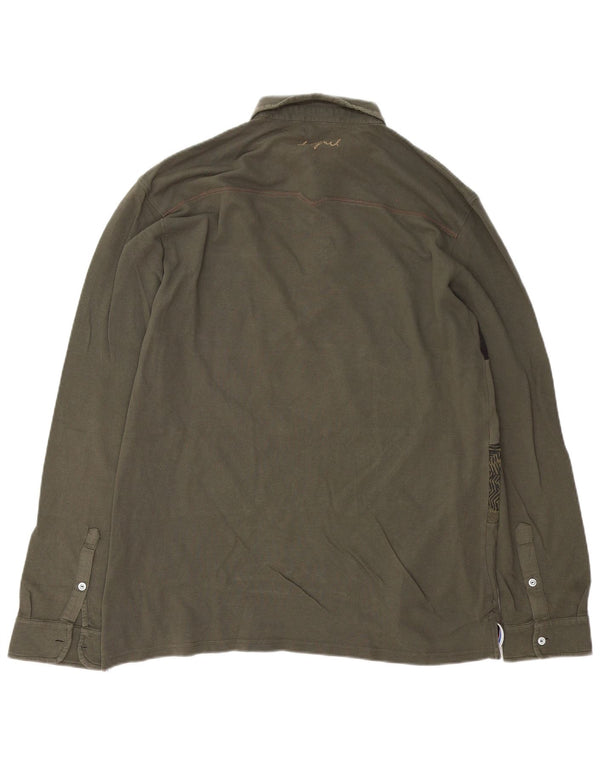 Desigual Grafisk Langærmet Rugby Polo Shirt XL Khaki Bomuld