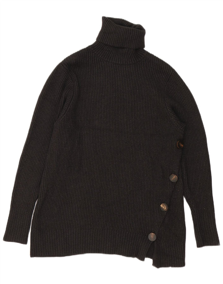 Zara Dame Roll Neck Jumper Sweater UK 10 Small Black Viscose