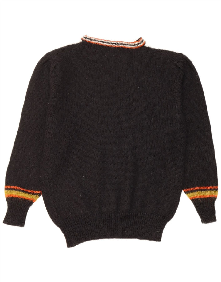 Vintage Dame Crew Neck Jumper Sweater UK 14 Medium Sort Geometrisk