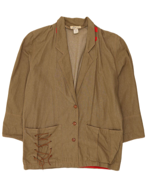 Vintage Dame Longline 3 Button Blazer Jacket IT 42 Medium Green Bomuld