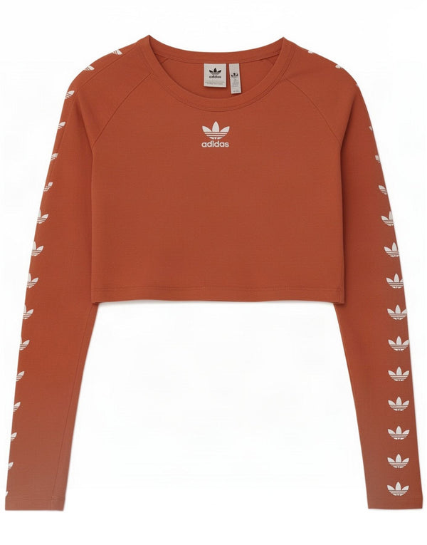 Adidas Womens Crop Graphic Top Langærmet UK 10 Small Pink Cotton