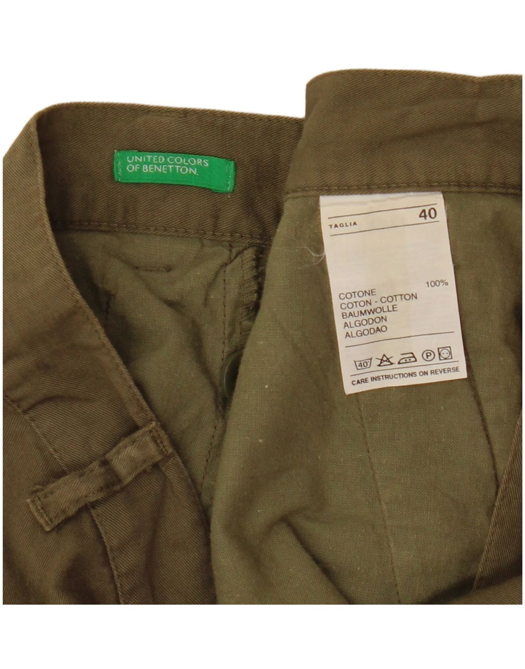 Benetton Dame A-Line Nederdel IT 40 Small W28 Khaki Bomuld