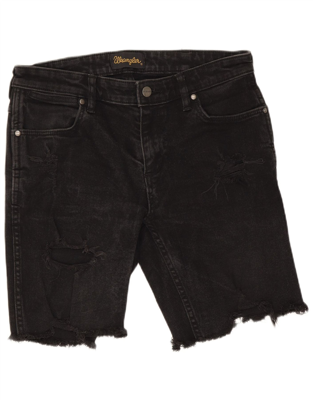 Wrangler Dames Distressed Denim Shorts W30 Medium Black Bomuld