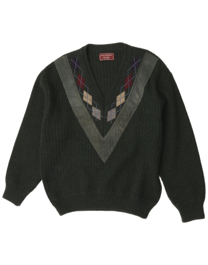 Malagrida Herre V-hals sweater Stor Grøn Argyle/Diamant