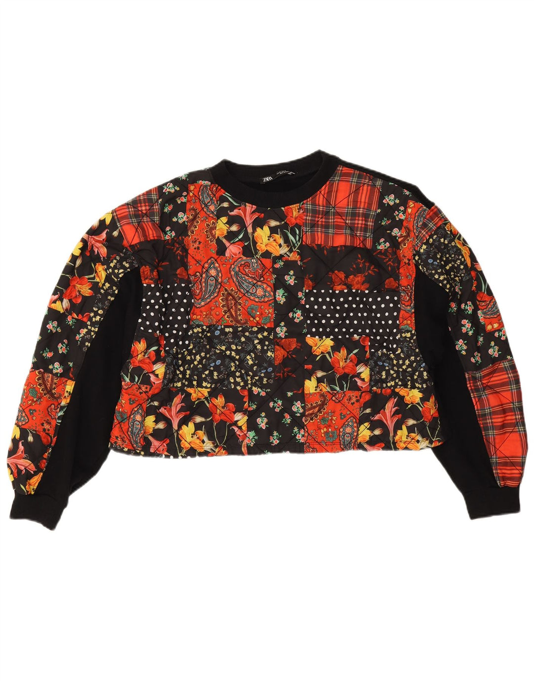 Zara Womens Oversized Crop Sweatshirt Jumper UK 14 Medium Black Patchwork