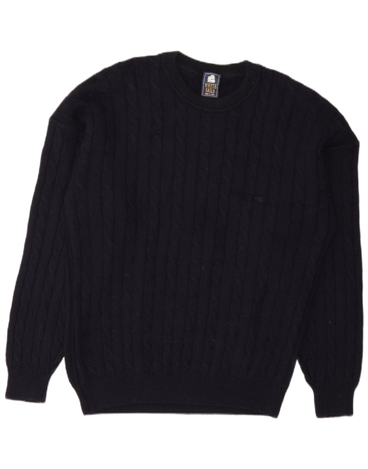 Hvide Sejl Herre Crew Neck Jumper Sweater Stor Marineblå Uld