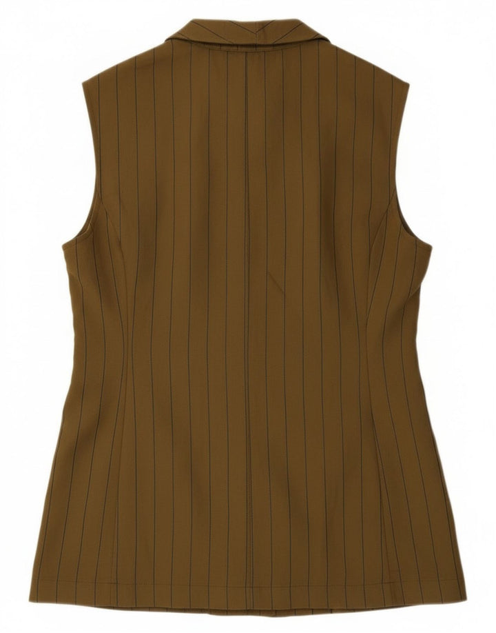 Rinascimento Dame Ærmeløs Blazer Jacket UK 14 Stor Khaki Stribet